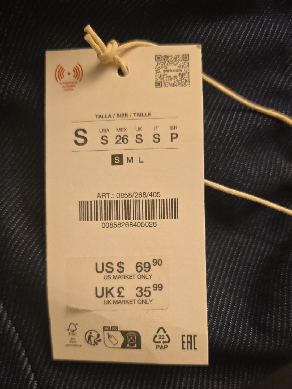 ZARA Strapless Navy Faux Denim Midi Dress with Belt - MISSING BELT - Picture 6 of 7